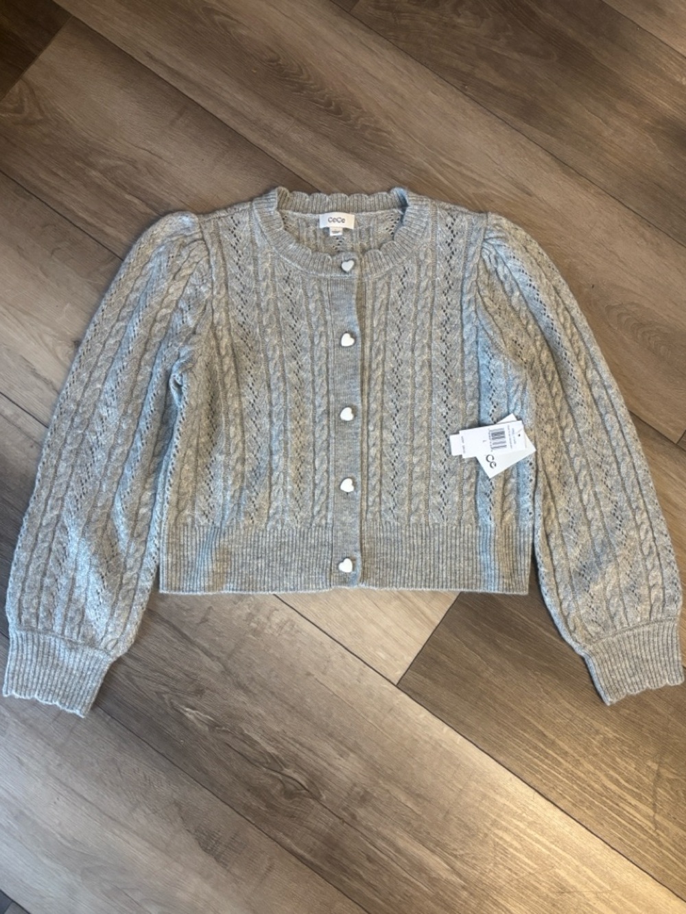 CeCe Light Gray Cable Knit Boxy Cardigan - Picture 2 of 15